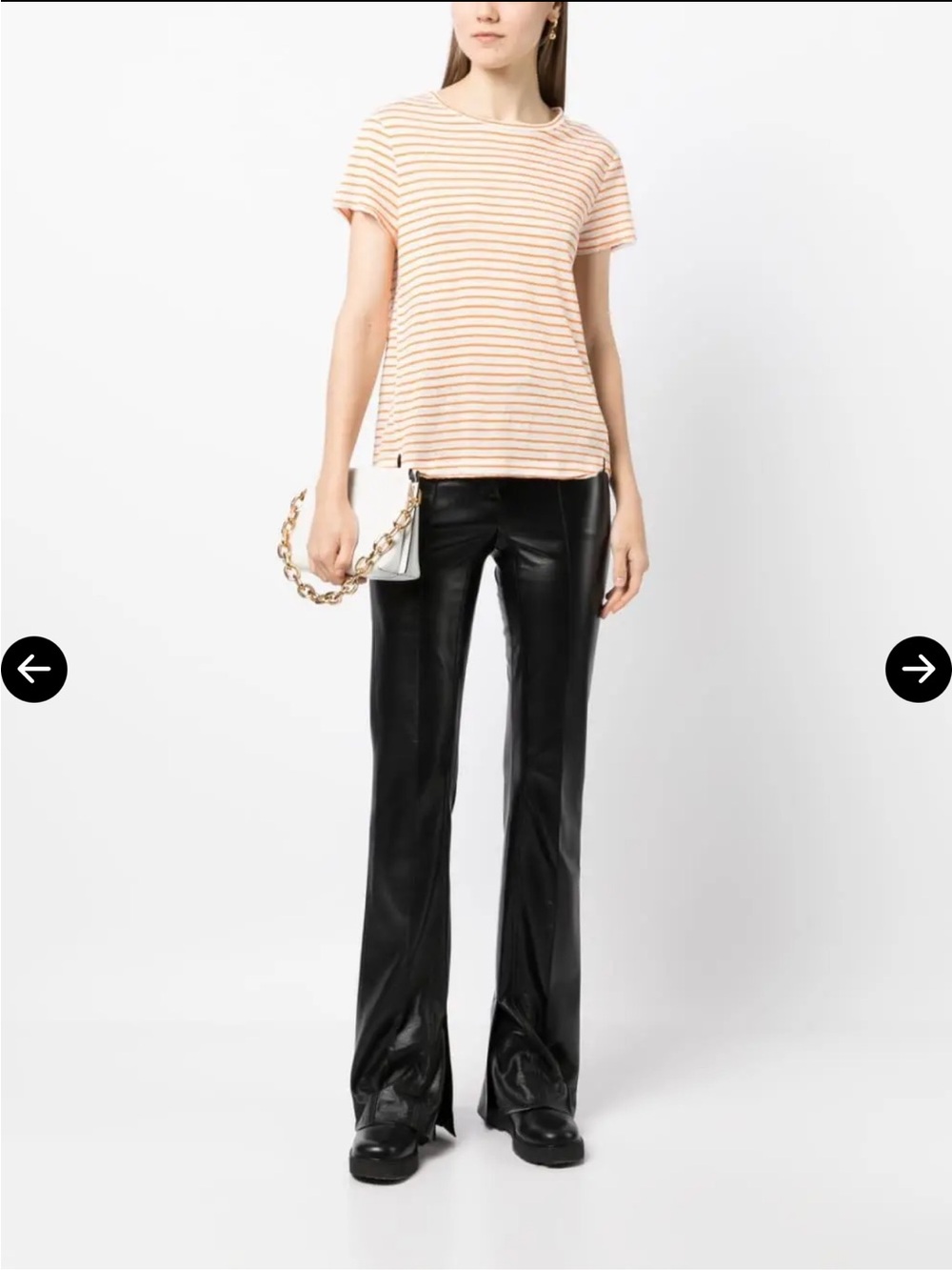 Frame Denim Striped Short-Sleeve Tee in Cream and Orange